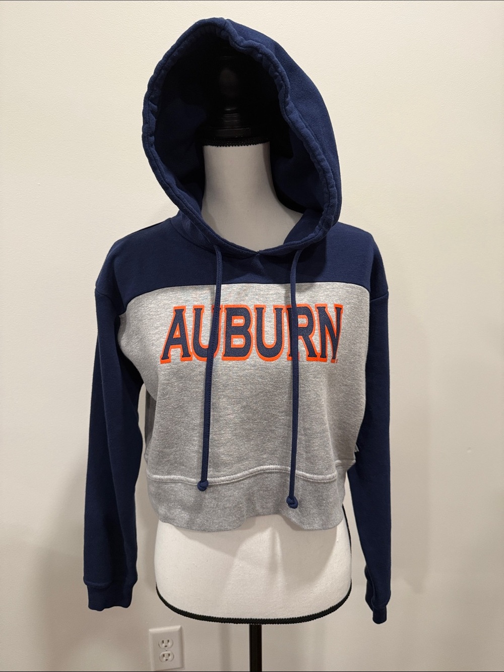 Boxercraft Auburn Cropped Two-Tone Navy and Gray Pullover Hoodie Size Small